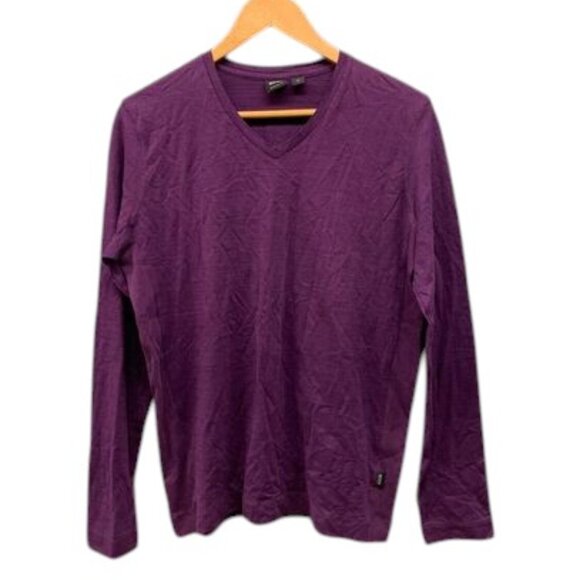 Hugo Boss V Neck Long Sleeve Shirt Men’s S Purple Regular Fit Casual Soft Tee - Picture 1 of 13